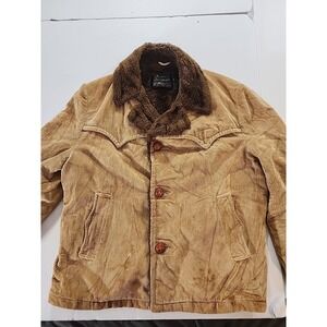 Vtg 70s Sears Sportswear Corduroy Faux Fur Collar Lunch Jacket Western 42 Reg